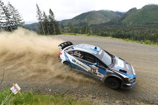 David Higgins powers through a turn at the 2016 Olympus Rally David Higgins powers through a turn at the 2016 Olympus Rally