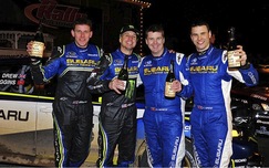 Higgins and Mirra with co-drivers Clarke and Drew at the 100 Acre Wood Rally Higgins and Mirra with co-drivers Clarke and Drew at the 100 Acre Wood Rally